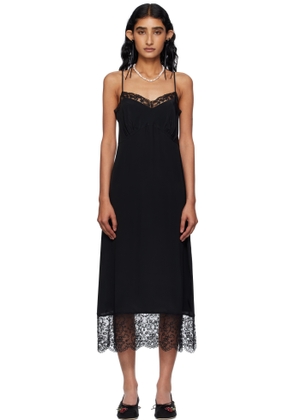 Simone Rocha Black Deep Lace Trim Slip Midi Dress