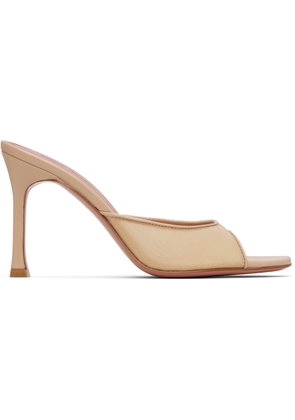 Amina Muaddi SSENSE Exclusive Beige Alexa Mesh 95 Heeled Sandals