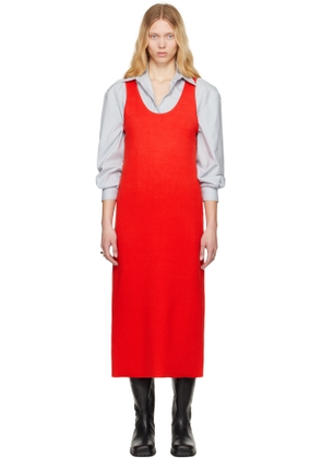 AURALEE Red Cotton Silk Stretch Knit Midi Dress