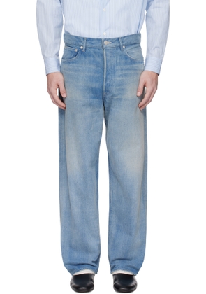 AURALEE Blue Selvedge Faded Light Wide Jeans