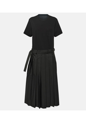 Sacai Pleated cotton poplin midi dress