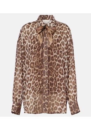 Zimmermann Illustration tie-neck leopard-print shirt