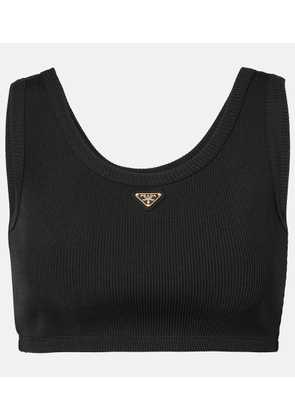 Prada Logo ribbed-knit jersey crop top