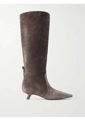 Brunello Cucinelli - Scarpe Bead-embellished Suede Knee Boots - Gray - IT37,IT37.5,IT38,IT38.5,IT39,IT39.5,IT40,IT40.5,IT41