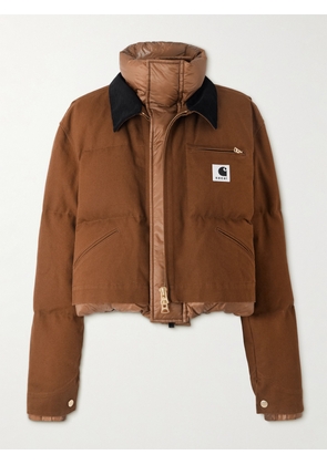 Sacai - + Carhartt Wip Cropped Corduroy-trimmed Quilted Shell And Cotton-canvas Down Jacket - Brown - 1,2,3,4