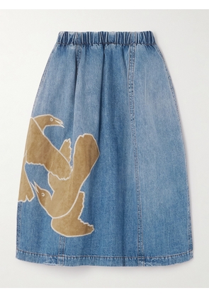 Marni - Appliquéd Gathered Denim Midi Skirt - Blue - IT38,IT40,IT42,IT44,IT46,IT48