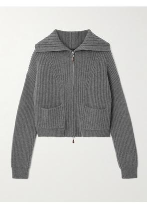 Arch4 - Nara Ribbed Cashmere Zip-up Cardigan - Gray - x small,small,medium,large,x large