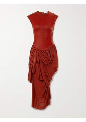 Zimmermann - Memento Draped Pleated Velvet And Stretch-knit Maxi Dress - Orange - 00,0,1,2,3,4