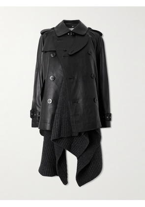 Sacai - Ribbed Wool-trimmed Leather Jacket - Black - 1,2,3