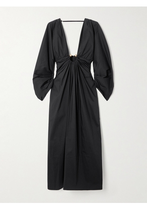 Cult Gaia - Elyza Embellished Gathered Cotton-blend Poplin Midi Dress - Black - US00,US0,US2,US4,US6,US8,US10,US12