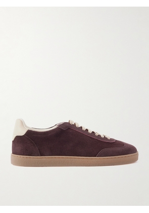 Brunello Cucinelli - Coda di Rondine Leather-Trimmed Waxed-Suede Sneakers - Men - Burgundy - EU 40