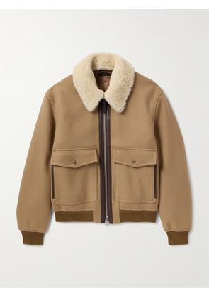 TOM FORD - Shearling and Leather-Trimmed Virgin Wool Aviator Jacket - Men - Brown - IT 46