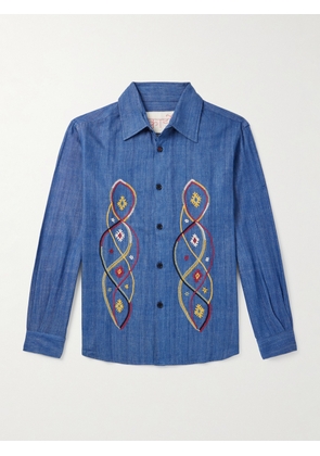 Kardo - Luis Embroidered Cotton-Chambray Shirt - Men - Blue - S