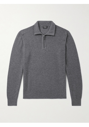 Zegna - Leather-Trimmed Oasi Cashmere Half-Zip Sweater - Men - Gray - IT 46