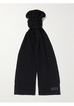Gucci - Logo-Appliquéd Ribbed Wool Scarf - Men - Black