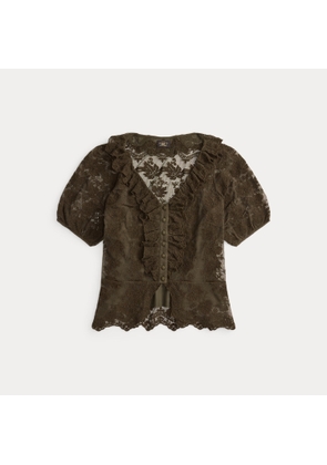 Ruffle-Trim Embroidered Lace Blouse