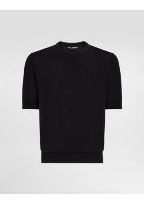 Dolce & Gabbana Silk Round-neck Sweater With Dg Embroidery - Man Sweaters And Cardigans Blue 52