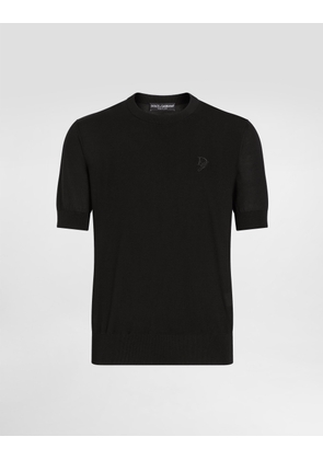 Dolce & Gabbana Silk Round-neck Sweater With Dg Embroidery - Man Sweaters And Cardigans Black 46