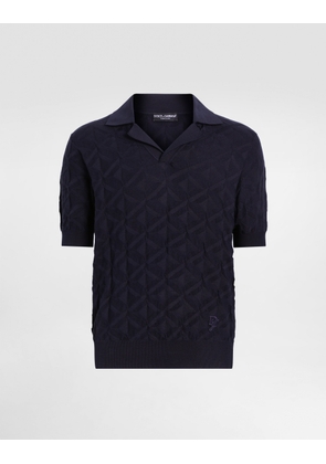 Dolce & Gabbana Silk Polo-shirt With Logo Embroidery - Man Sweaters And Cardigans Blue 46