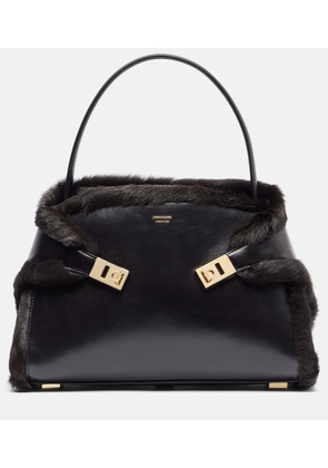 Ferragamo Hug Medium shearling-trimmed leather shoulder bag
