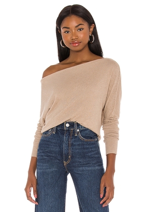 Enza Costa Cashmere Cuffed Off Shoulder Long Sleeve Top in Tan. Size L. Also in S, XS.