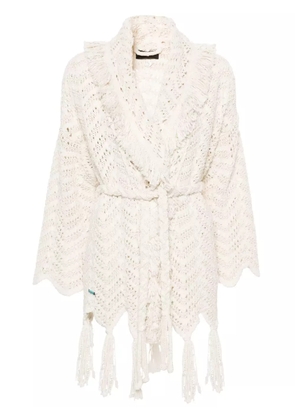 Alanui chevron-knit fringed cardigan - Neutrals
