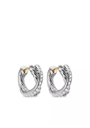 David Yurman sterling silver Crossover diamond huggie hoop earrings (12.4mm)