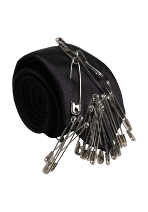 Dolce & Gabbana Black Safety Pins Silk Adjustable Necktie Accessory Tie