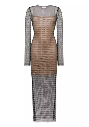 Genny crystal-embellished mesh maxi dress - Black