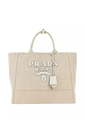 Prada large logo-appliqué tote bag - Neutrals