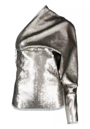 Rick Owens Luxor single-sleeve draped sequin top - Silver
