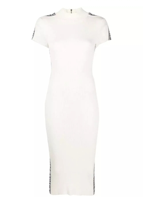 Philipp Plein rhinestone-logo ribbed wool midi dress - Neutrals