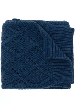 Pringle of Scotland diamond eyelet-stitch wool scarf - Blue