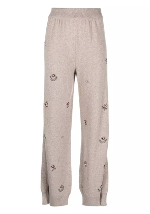 Barrie floral-embroidered cashmere trousers - Neutrals