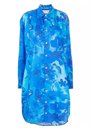 Marni floral pattern shirt dress - Blue