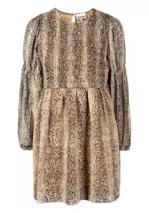 GANNI snake-print mini dress - Brown