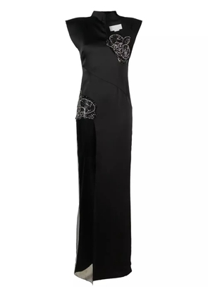 Genny rhinestone-embellished sheer-panels gown - Black