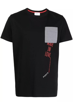 Ports V logo-embroidered check-print T-shirt - Black
