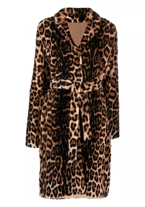 Yves Salomon leopard print belted coat - Brown