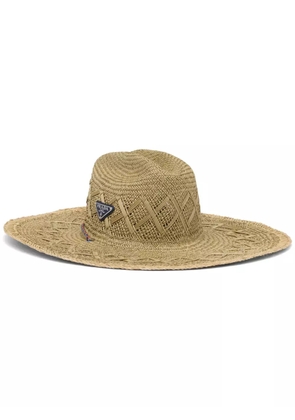 Prada triangle-logo woven straw hat - Neutrals