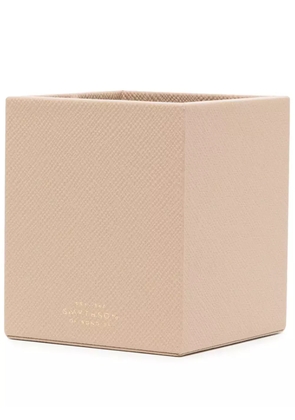 Smythson logo-print leather pencil holder - Brown