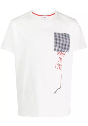 Ports V logo-embroidered check-print T-shirt - White