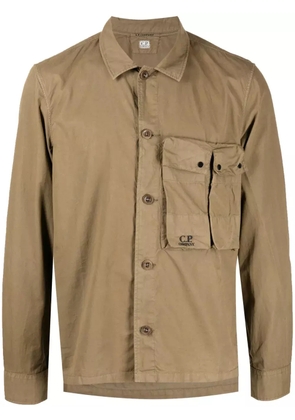 C.P. Company logo-embroidered cotton shirt - Brown