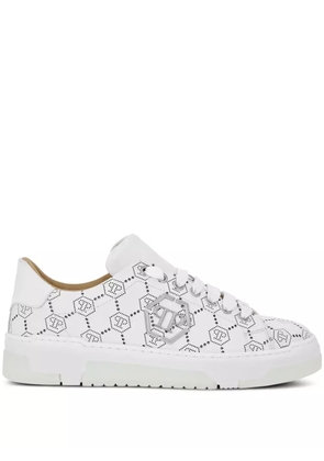 Philipp Plein monogram-pattern leather sneakers - White