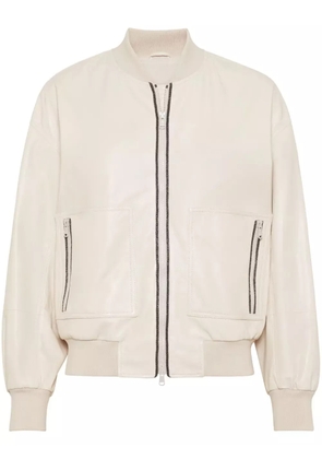 Brunello Cucinelli Monili bead-embellished leather jacket - Neutrals