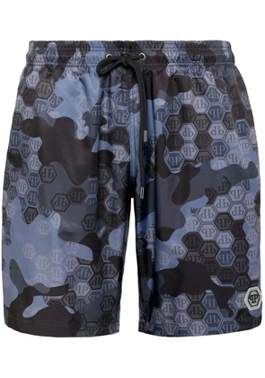 Philipp Plein monogram pattern swim shorts - Blue