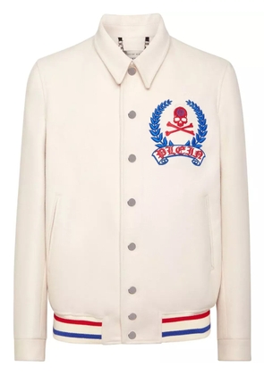 Philipp Plein skull-embroidered shirt jacket - White