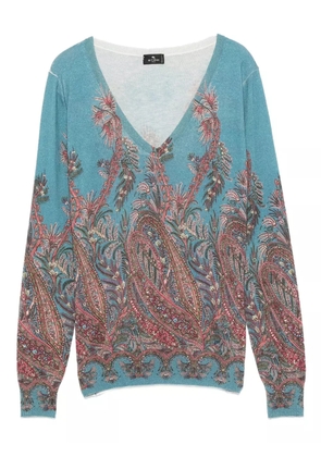 ETRO paisley-print V-neck top - Blue