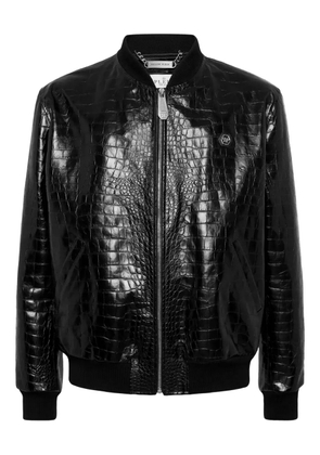 Philipp Plein crocodile-effect leather bomber jacket - Black