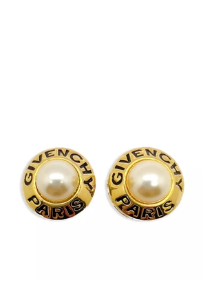 Givenchy Pre-Owned 1980s logo-engraved clip-on earrings - Gold